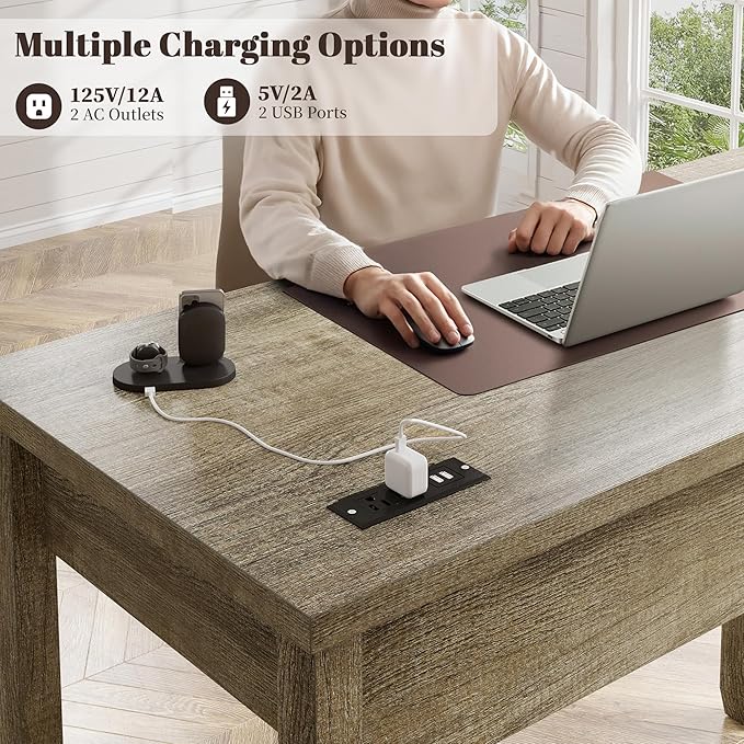 EnHomee 40" Small Desk with Power Outlets, Computer Desk with Drawers for Bedroom and Home Office, Writing Desk with Drawers and a Side Pocket, Vanity Desks for Bedroom, Dark Rustic Oak