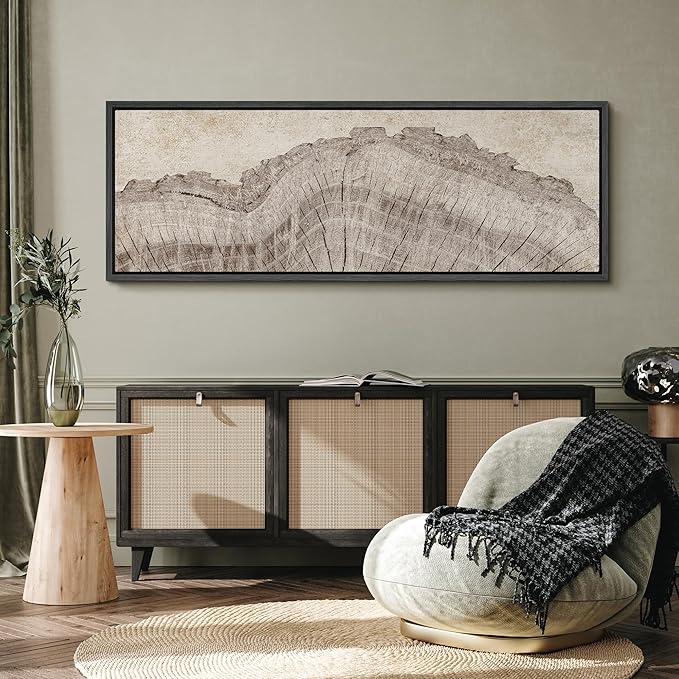 SIGNFORD Large Framed Canvas Tree Ring Texture Wood Slice Illustrations Modern Art Calm Warm for Living Room, Bedroom, Office - 60"x20"