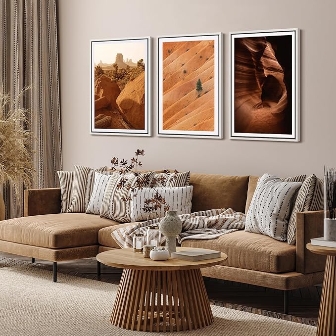 SIGNFORD Framed Wall Art Print Set Southwest Desert Landscape Canyon and Mesa Digital Art Modern Art Contemporary for Living Room, Bedroom, Office - 16"x24"x3 White