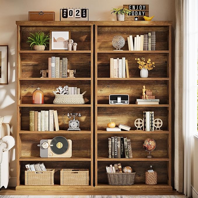 Tribesigns 6-Tier Bookshelf, 71 Inches Tall Freestanding Bookcase, Large Industrial Bookshelves Display Shelves, Wooden Book Shelf for Home Office, Living Room, Bed Room, Rustic Brown