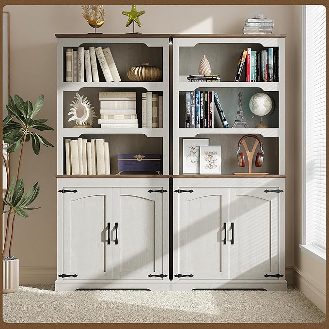Tall Bookcase, 70 inch Height, 5-Tier Open Storage Shelf, 31.5 in Wide Standing Bookshelves for Home, Office, Bedroom, School, Library, 31.5W * 11.81D *70H (White Espresso, Wooden Door)