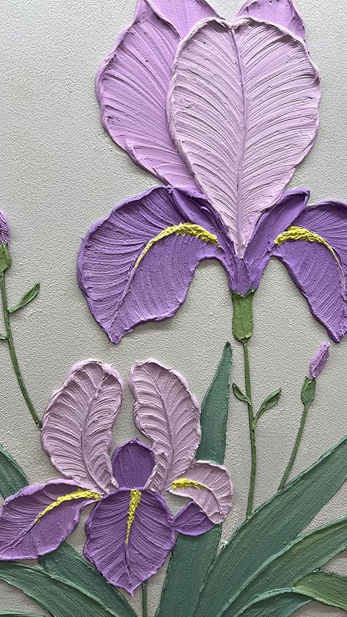 YaSheng Art- Handmade Modern Wall Art Oil Paintings , 3D Textured Wall Art Purple Iris Floral Original Artwork Painting, Modern Minimalist Abstract Wall Art painting, Wall Art for living room Bedroom Wall Deco Home, Framed Wall Art Pictures 36X24 Inch