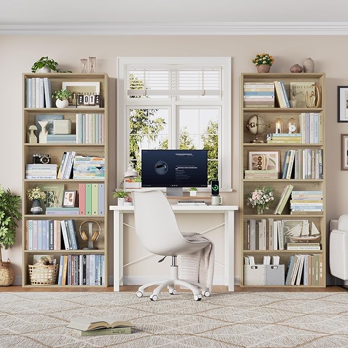 FOTOSOK 6-Tier Open Bookcase and Bookshelf, Freestanding Display Storage Shelves Tall Bookshelf Bookcase for Bedroom, Living Room and Office, Light Oak