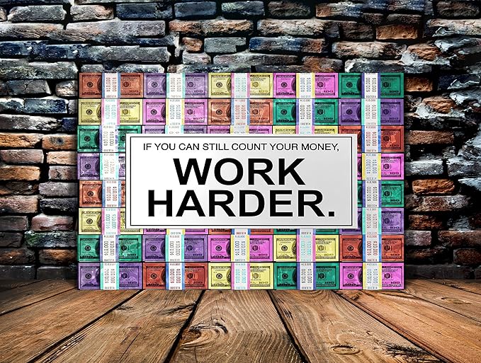 Motivational Framed Art Abstract Colorful Money with Work Harder Positive Quotes Modern Home Decor Office Wall Decorations Study Room Corridor Decor Framed Ready to Hang, 36" Wx24 H