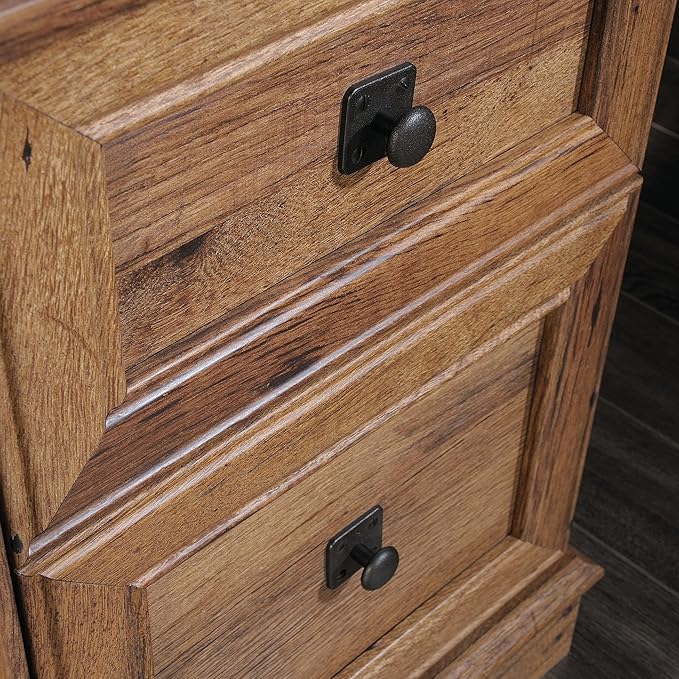 Sauder Palladia L Shaped Desk with Drawers, Office Desk with File Cabinet Storage, Cable Management, Keyboard Tray, in Vintage Oak Finish