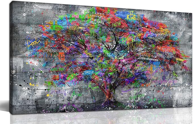SIXTTART Tree of Life Wall-Art - Forest Wall Art - Abstract Canvas Wall Art for Living Room Graffiti Art Ready to Hang Size 40" x 20"