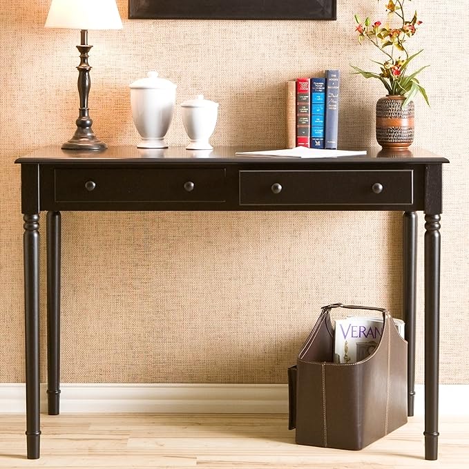 SEI Furniture Janice 2-Drawer Slim Profile Writing Desk, Satin Black
