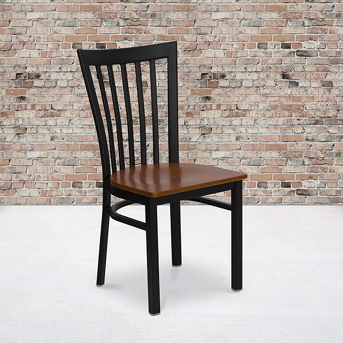 Flash Furniture 2 Pack HERCULES Series Black School House Back Metal Restaurant Chair - Cherry Wood Seat