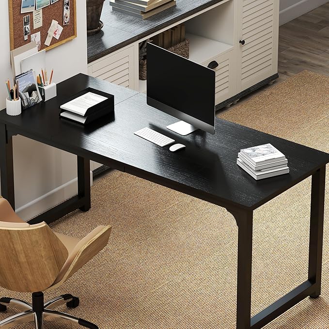 NSdirectModern Computer Desk 63 inch Large Office Desk Writing Study Table for Home Office Desk Workstation Wide Metal Sturdy Frame Thicker Steel Legs, Black.