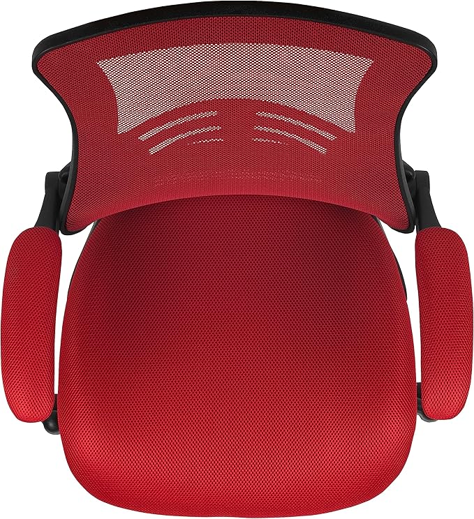 Flash Furniture Kelista Mid-Back Swivel Office Chair with Adjustable Seat Height, Ergonomic Mesh Desk Chair with Flip-Up Armrests, Red