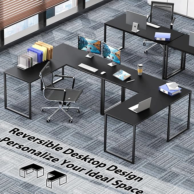 SHW Mission 48 x 48 Inches L-Shape Home Office Computer Desk, Black