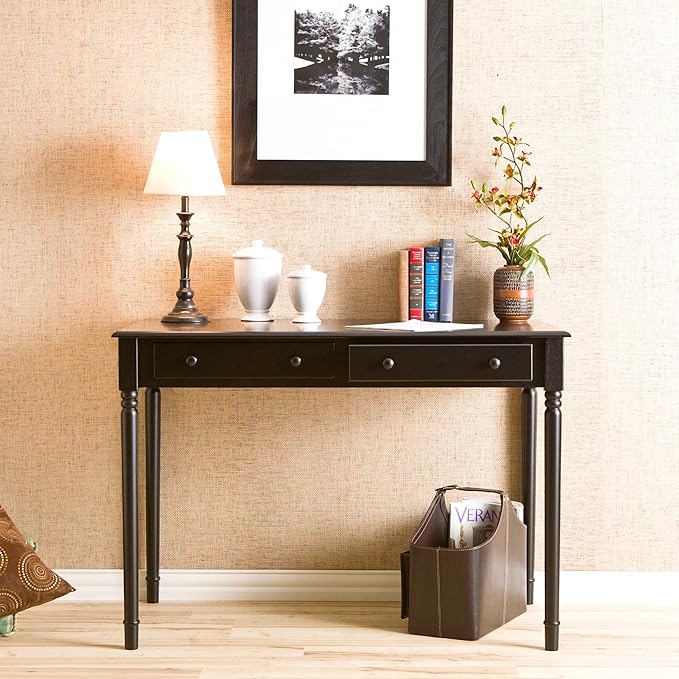 SEI Furniture Janice 2-Drawer Slim Profile Writing Desk, Satin Black