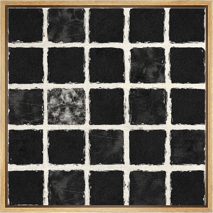SIGNWIN Framed Canvas Print Wall Art Geometric Black Square Grid Landscape Abstract Shapes Illustration Modern Art Decorative Boho Relax/Zen Nordic for Living Room, Bedroom, Office - 24"x24" Natural