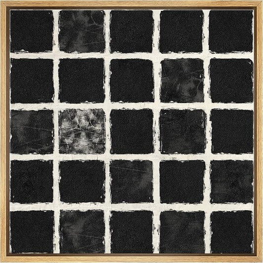 SIGNWIN Framed Canvas Print Wall Art Geometric Black Square Grid Landscape Abstract Shapes Illustration Modern Art Decorative Boho Relax/Zen Nordic for Living Room, Bedroom, Office - 16"x16" Natural