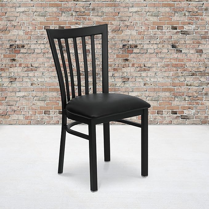 Flash Furniture 4 Pack HERCULES Series Black School House Back Metal Restaurant Chair - Black Vinyl Seat