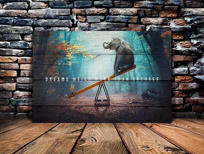 Dreams Weight More Than Excuses Motivational Quotes Wall Art Inspirational Gift for Men Office Home Decor for Walls Butterfly and Elephant Picture Modern Art Paintings Framed, 36"x24"