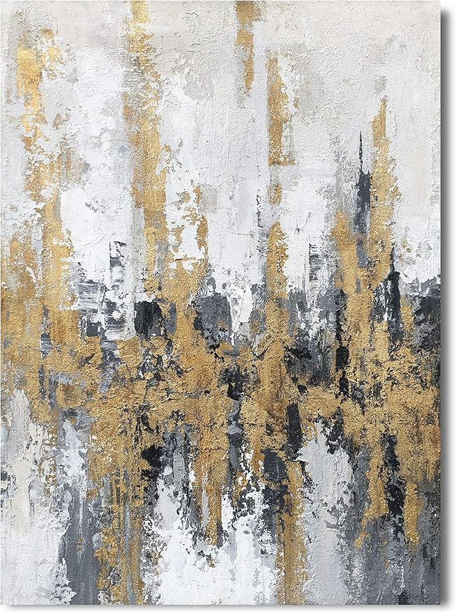 Yihui Arts Modern Abstract Skyline Canvas Wall Artwork with Gold Foil for Office Decoration