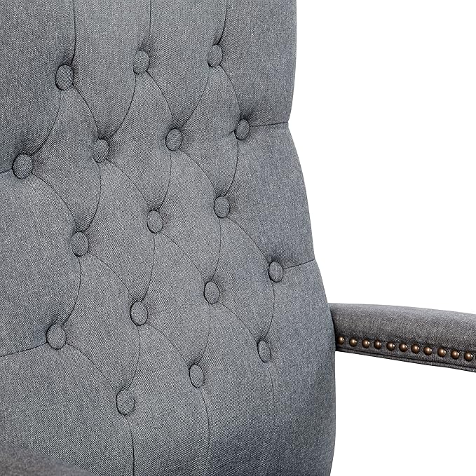 Flash Furniture Derrick Traditional Office Chair - Gray Fabric Tufted Swivel Office Chair - Home Office Desk Chair with Driftwood Base