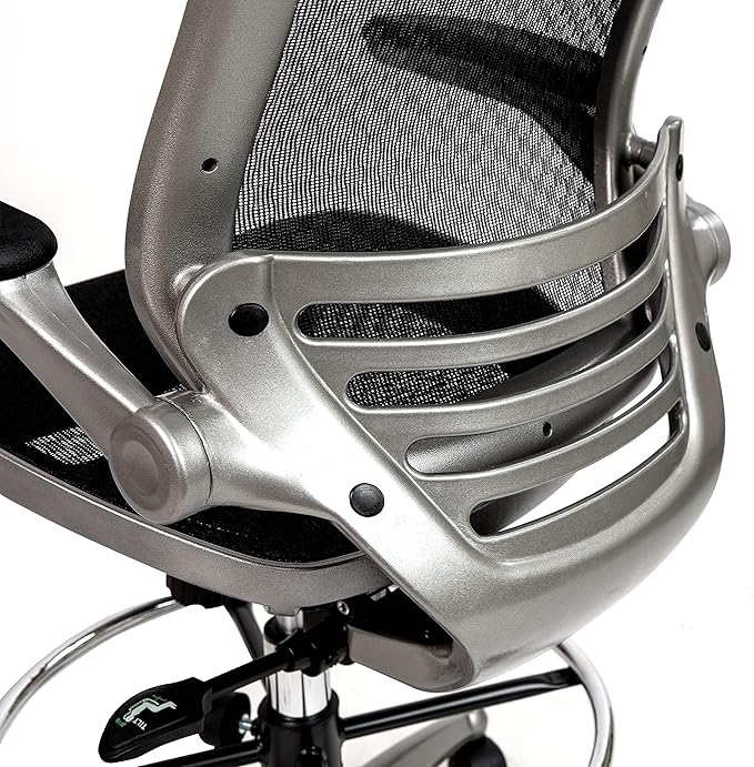 Flash Furniture Waylon Mid-Back Swivel Office Chair with Adjustable Foot Ring and Seat Height, Ergonomic Mesh Chair with Armrests, Black/Silver