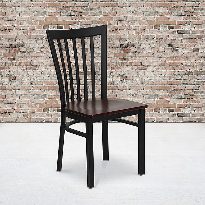 Flash Furniture HERCULES Series Black School House Back Metal Restaurant Chair - Mahogany Wood Seat