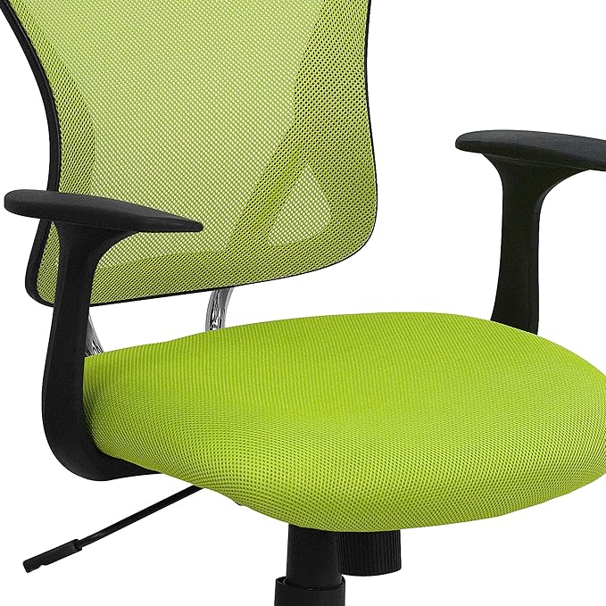 Flash Furniture Alfred Mid-Back Green Mesh Swivel Task Office Chair with Chrome Base and Arms