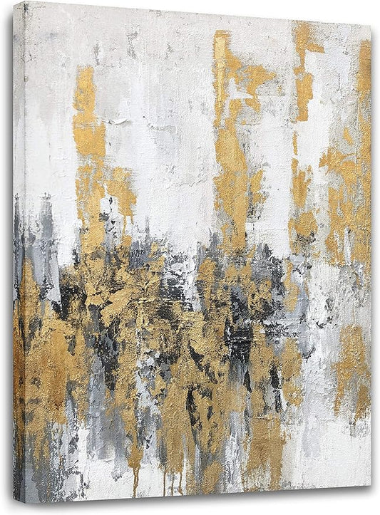 Yihui Arts Modern Abstract Skyline Canvas Wall Artwork with Gold Foil for Bedroom Decoration