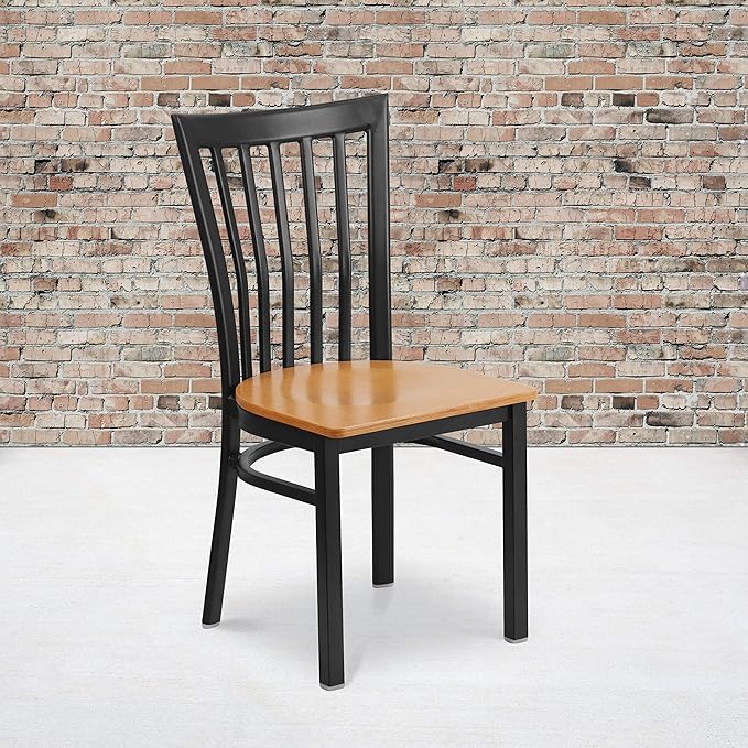 Flash Furniture 2 Pk. HERCULES Series Black School House Back Metal Restaurant Chair - Natural Wood Seat