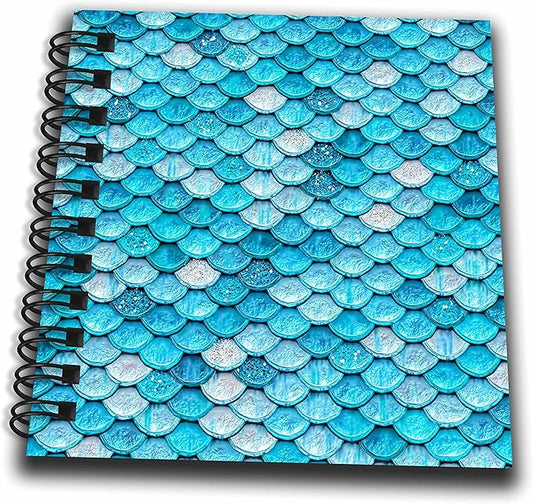 3dRose Sparkling Teal Luxury Metal Mermaid Scales Glitter Effect Art Print Mini Notepad, 4 x 4, Clear