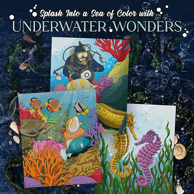 ColorIt Underwater Wonders Adult Coloring Book, 50 Under the Sea Coloring Pages, USA Printed with Spiral Binding, Hardback Covers, and Ink Blotter | for Arts and Crafts, Ocean Coloring Book for Adults