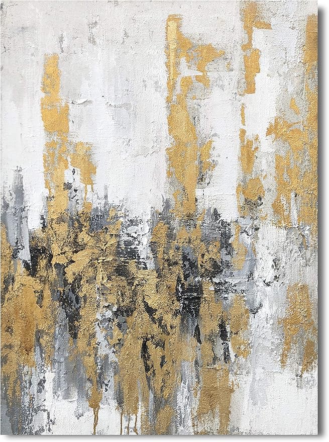 Yihui Arts Modern Abstract Skyline Canvas Wall Artwork with Gold Foil Hand Painted Art Painting Pictures for Living Room Bathroom Home Decoration